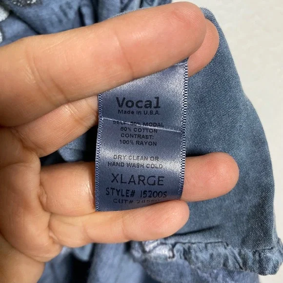 Vocal Womens Blue Embellished Tunic Shirt Top Size XL Made in USA Y2K Boho Siren - Picture 11 of 12